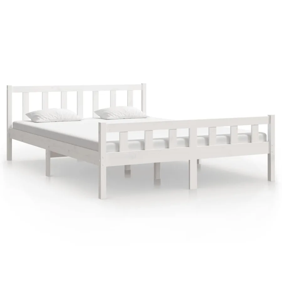 Cadre de lit sans matelas blanc bois de pin massif - 2