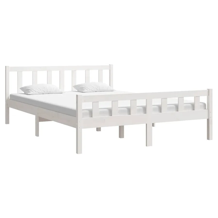 Cadre de lit sans matelas blanc bois de pin massif - 3