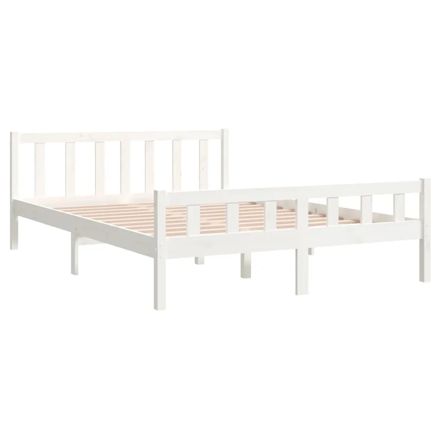 Cadre de lit sans matelas blanc bois de pin massif - 4