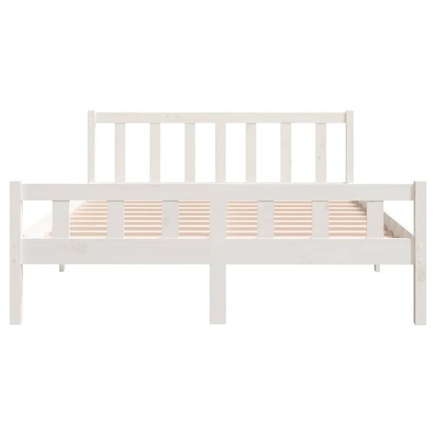 Cadre de lit sans matelas blanc bois de pin massif - 5