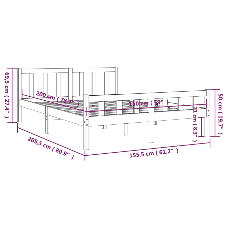 Cadre de lit sans matelas blanc bois de pin massif - 9