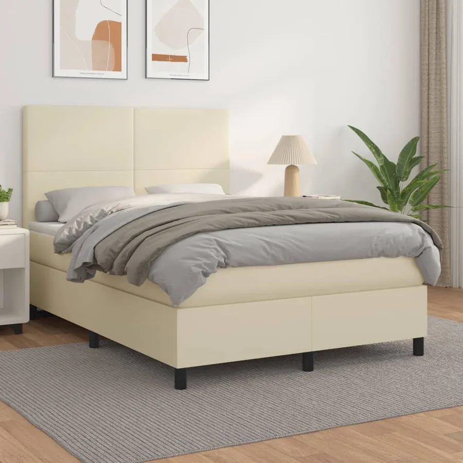 Sommier à lattes de lit avec matelas Crème 140x200cm Similicuir