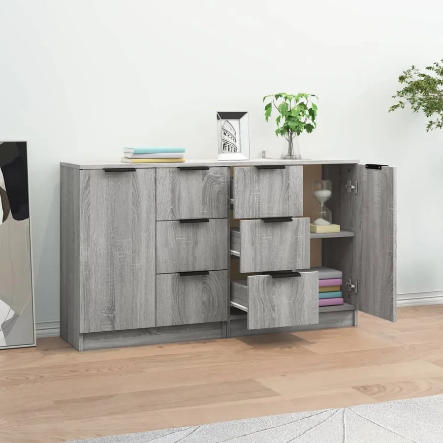 Buffets 2 pcs Sonoma gris 60x30x70 cm Bois d'ingénierie - 3