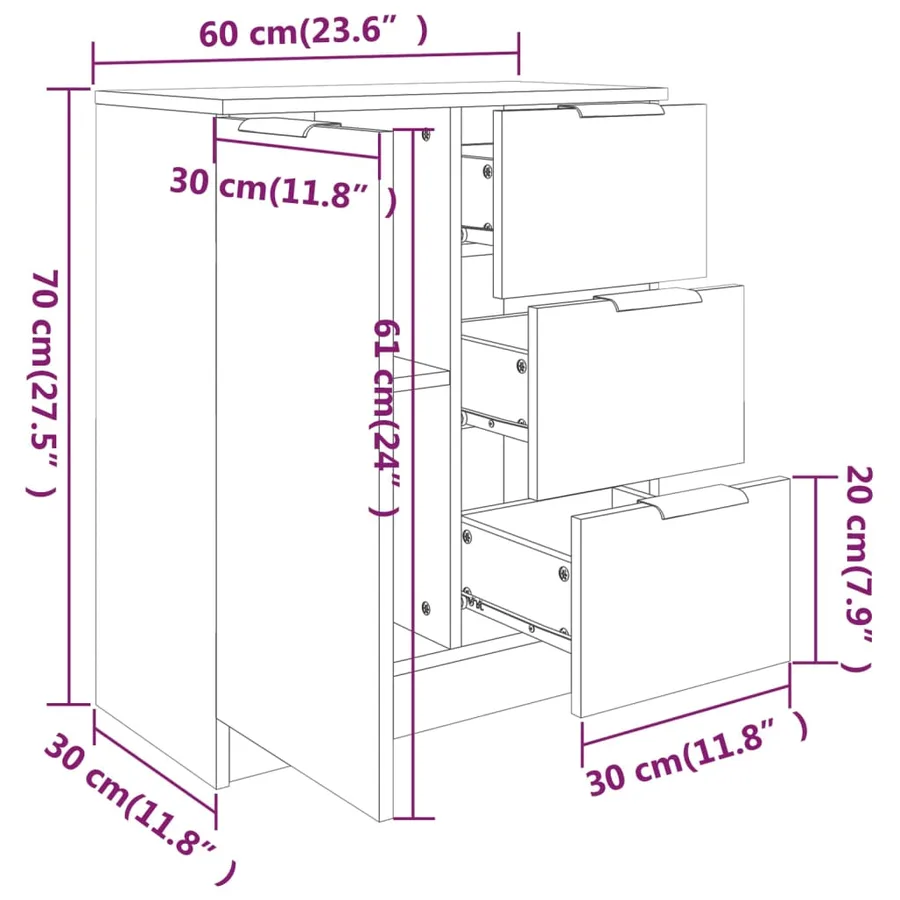 Buffets 2 pcs Sonoma gris 60x30x70 cm Bois d'ingénierie - 8