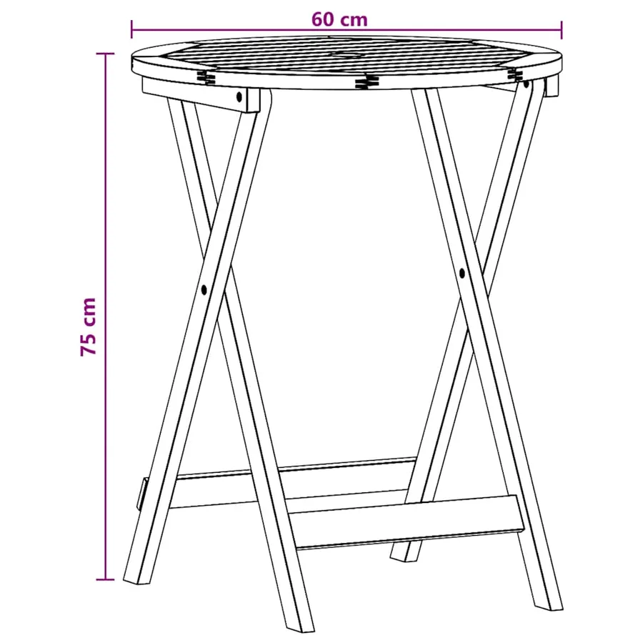 Table de jardin pliable Ø60x75 cm Bois d'eucalyptus solide - 6
