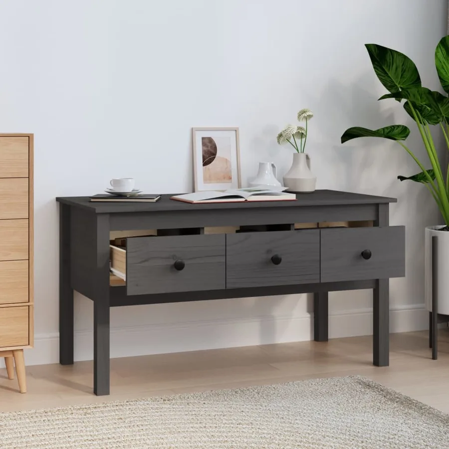 Table basse Gris 102x49x55 cm Bois massif de pin - 3