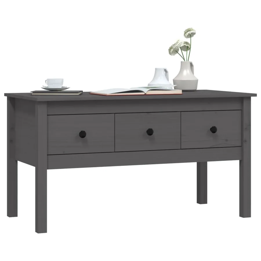 Table basse Gris 102x49x55 cm Bois massif de pin - 4