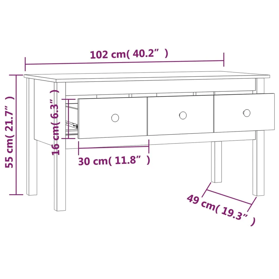 Table basse Gris 102x49x55 cm Bois massif de pin - 9