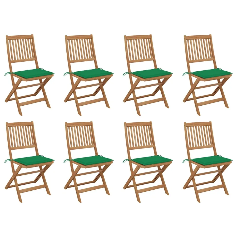 Chaises pliables d'extérieur et coussins lot de 8 Bois d'acacia