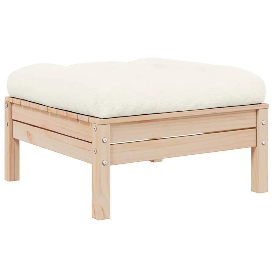 Repose-pied de jardin avec coussin crème Bois de pin massif