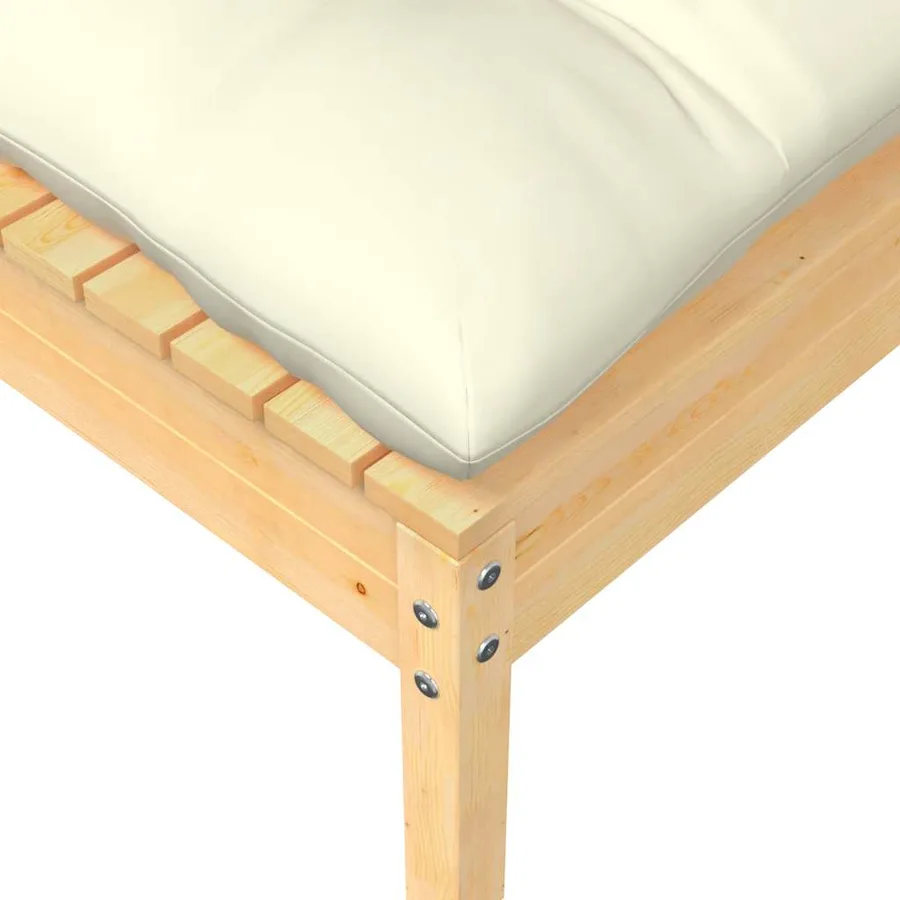 Repose-pied de jardin avec coussin crème Bois de pin massif - 3