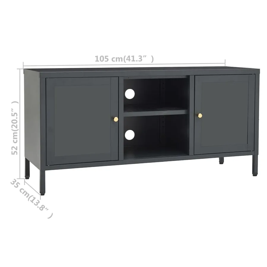 Meuble TV Anthracite 105x35x52 cm Acier et verre - 10