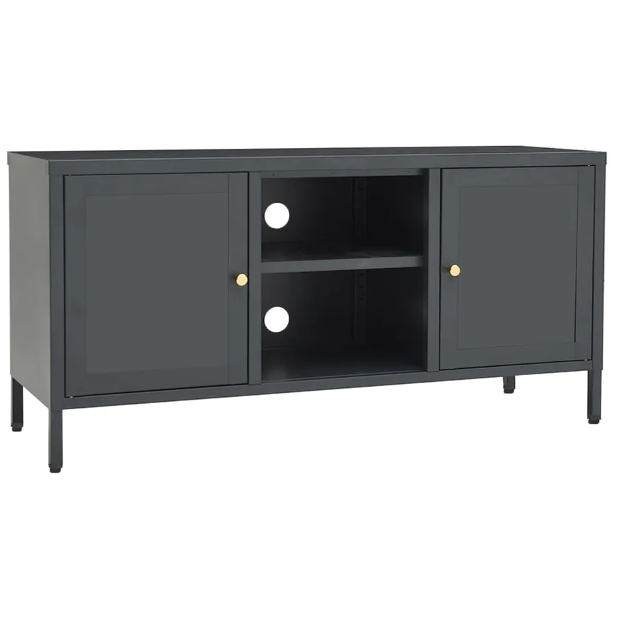 Meuble TV Anthracite 105x35x52 cm Acier et verre - 2