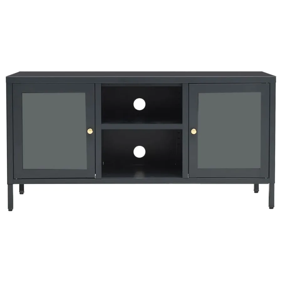 Meuble TV Anthracite 105x35x52 cm Acier et verre - 3