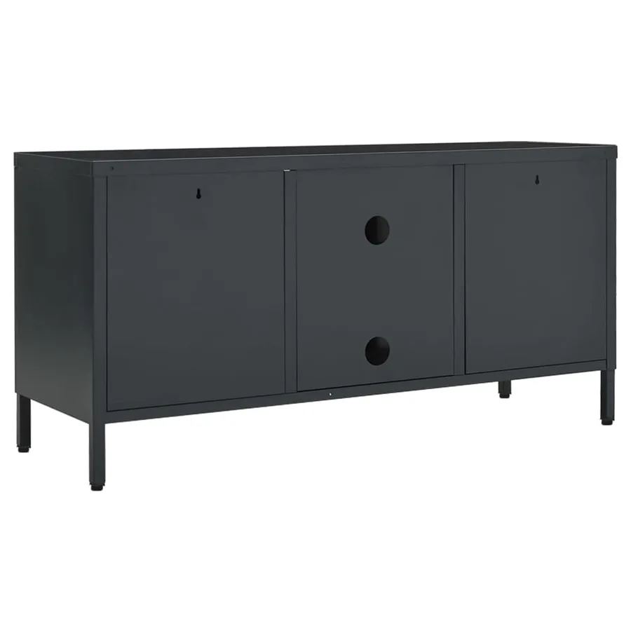Meuble TV Anthracite 105x35x52 cm Acier et verre - 5