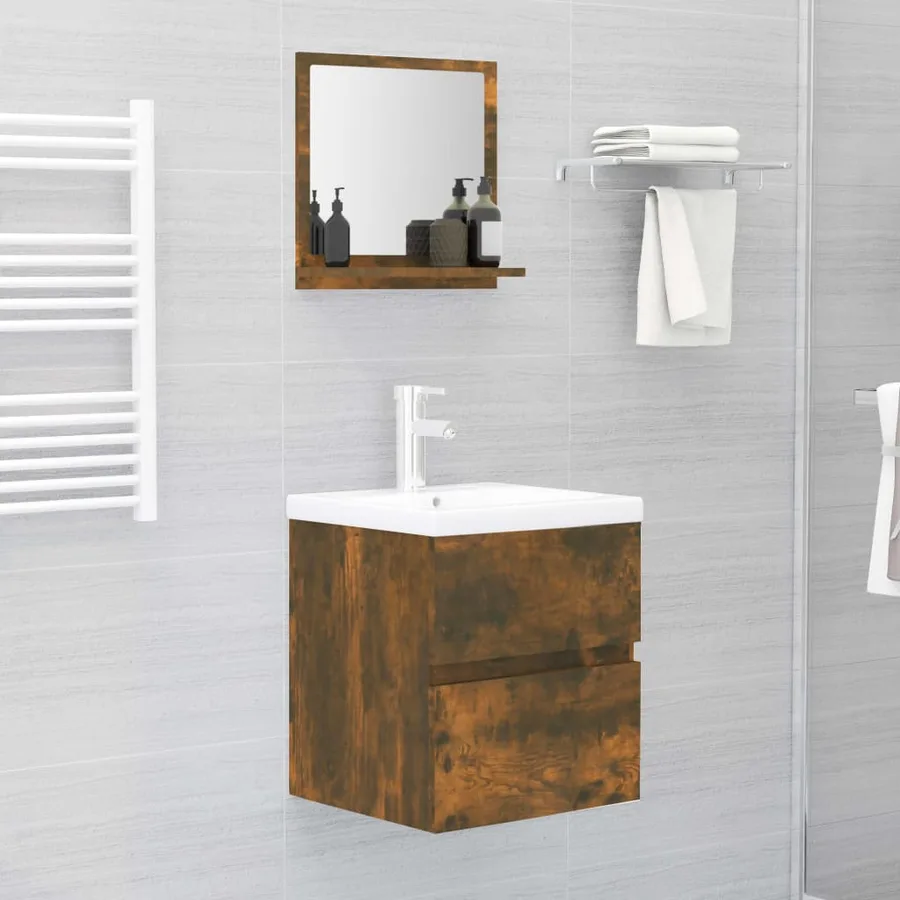 Miroir de bain Chêne fumé 40x10,5x37 cm Bois d'ingénierie - 5