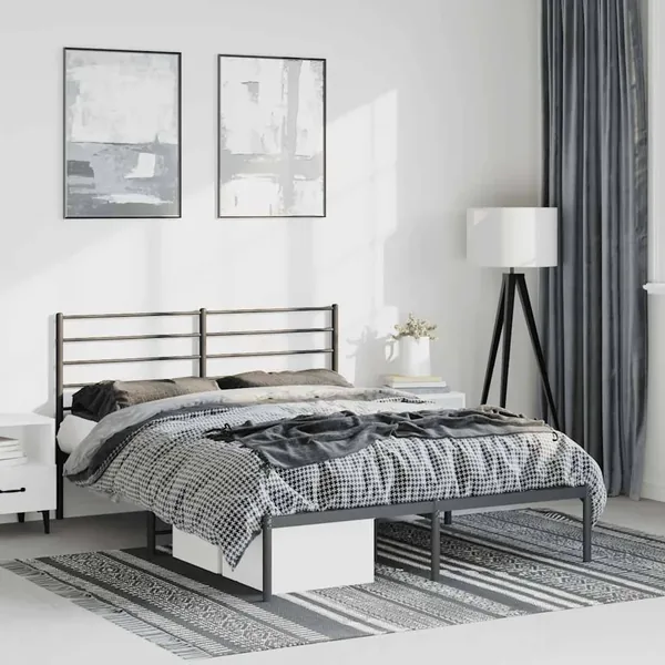 Cadre de lit métal sans matelas avec tête de lit noir 150x200cm