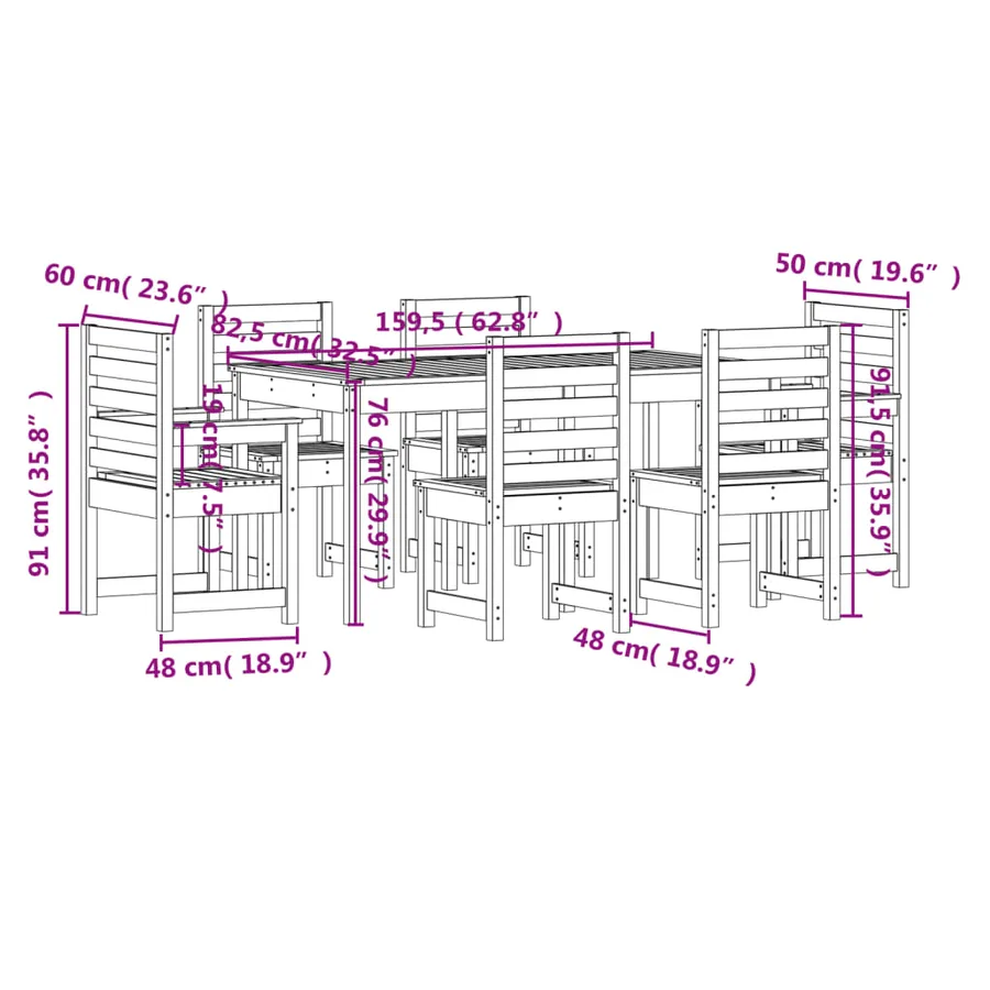 Ensemble à manger de jardin 7 pcs bois massif Douglas - 10