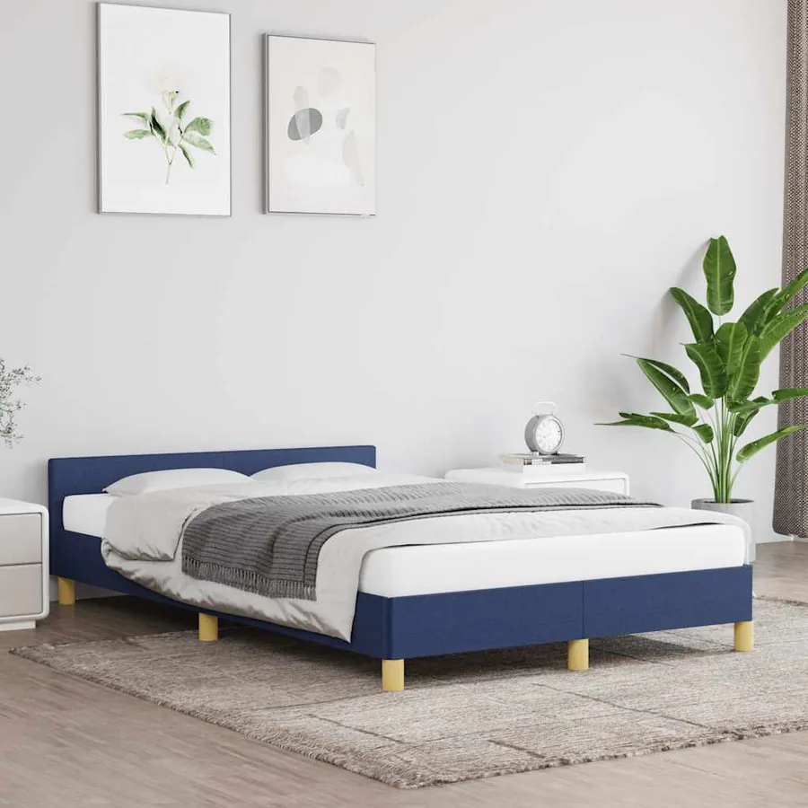 Cadre de lit avec tête de lit sans matelas bleu 120x200cm tissu