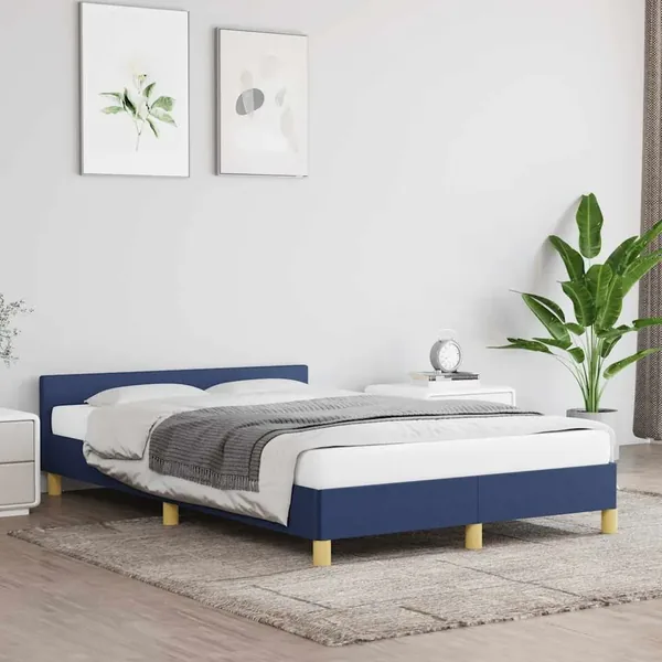 Cadre de lit avec tête de lit sans matelas bleu 120x200cm tissu