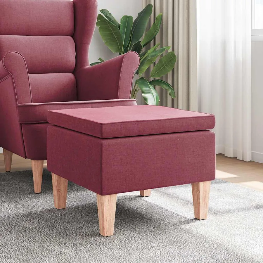 Tabouret avec pieds en bois Rouge bordeaux Tissu
