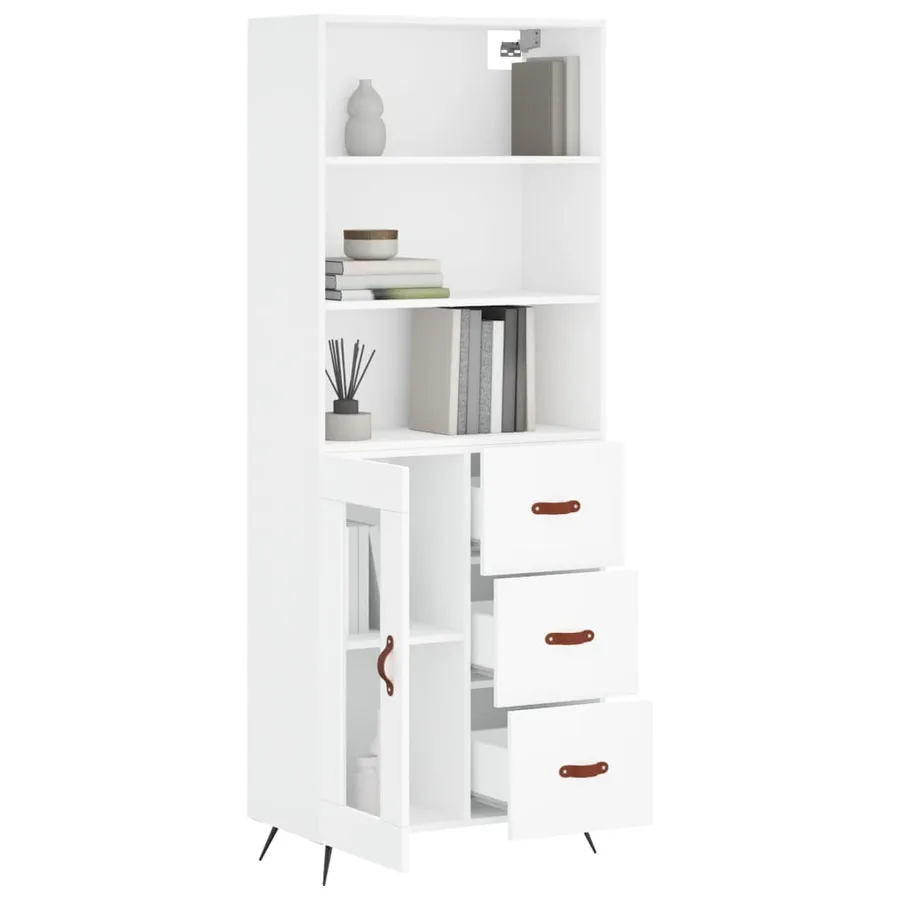 Buffet haut Blanc 69,5x34x180 cm Bois d'ingénierie - 12