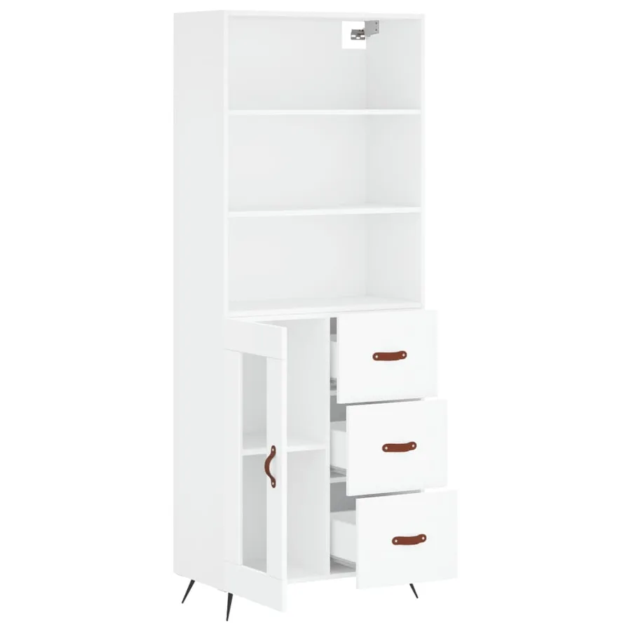 Buffet haut Blanc 69,5x34x180 cm Bois d'ingénierie - 3
