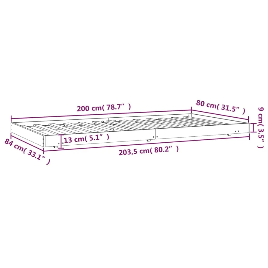Cadre de lit sans matelas marron miel 80x200 cm bois pin massif - 9