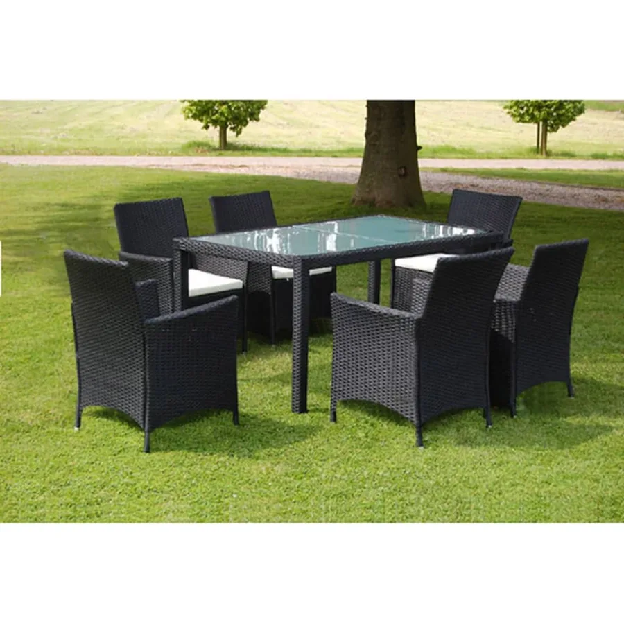 Ensemble à manger d'extérieur 7 pcs et coussins résine tressée