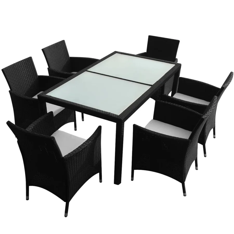 Ensemble à manger d'extérieur 7 pcs et coussins résine tressée - 2