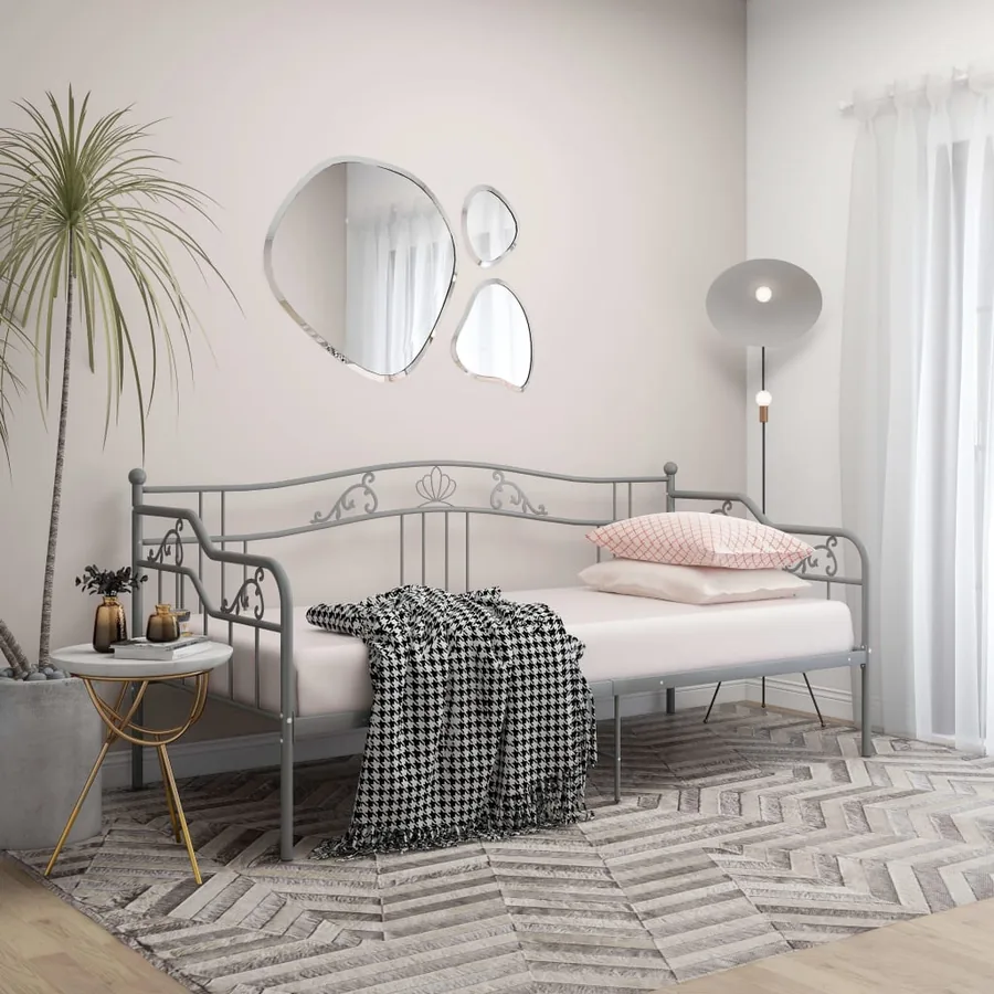 Cadre de canapé-lit sans matelas gris métal 90x200 cm