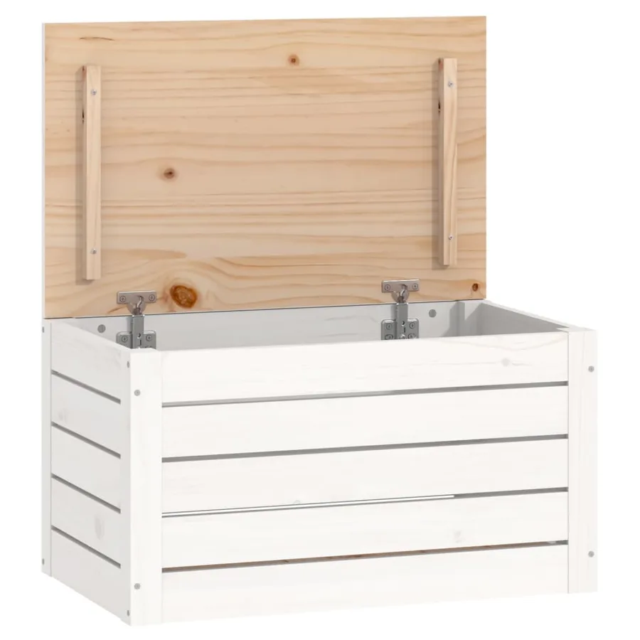 Boîte de rangement Blanc 59,5x36,5x33 cm Bois massif de pin - 2
