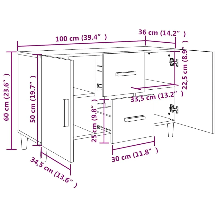 Buffet blanc 100x36x60 cm bois d'ingénierie - 8
