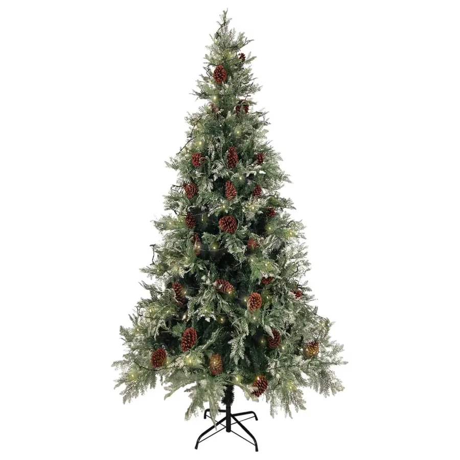 Sapin de Noël pré-éclairé pommes de pin vert blanc 225cm PVC PE - 3