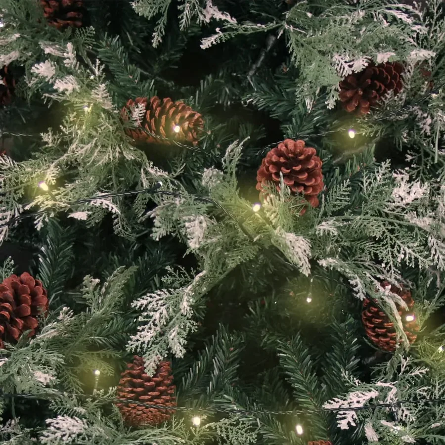 Sapin de Noël pré-éclairé pommes de pin vert blanc 225cm PVC PE - 4