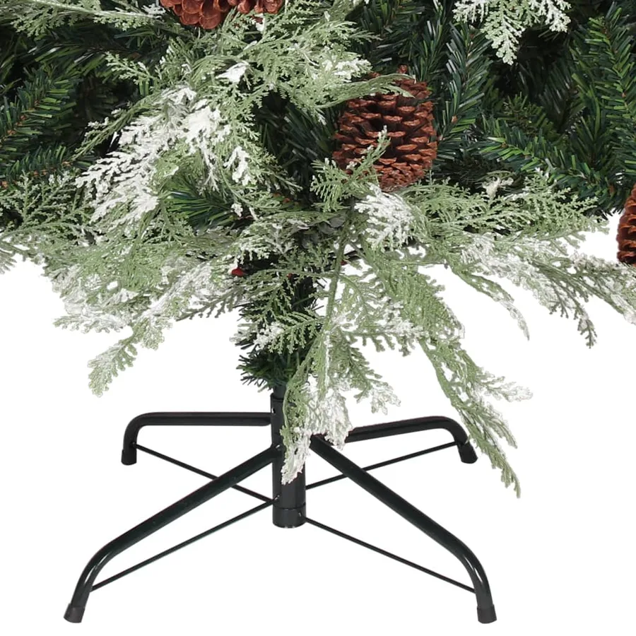 Sapin de Noël pré-éclairé pommes de pin vert blanc 225cm PVC PE - 6