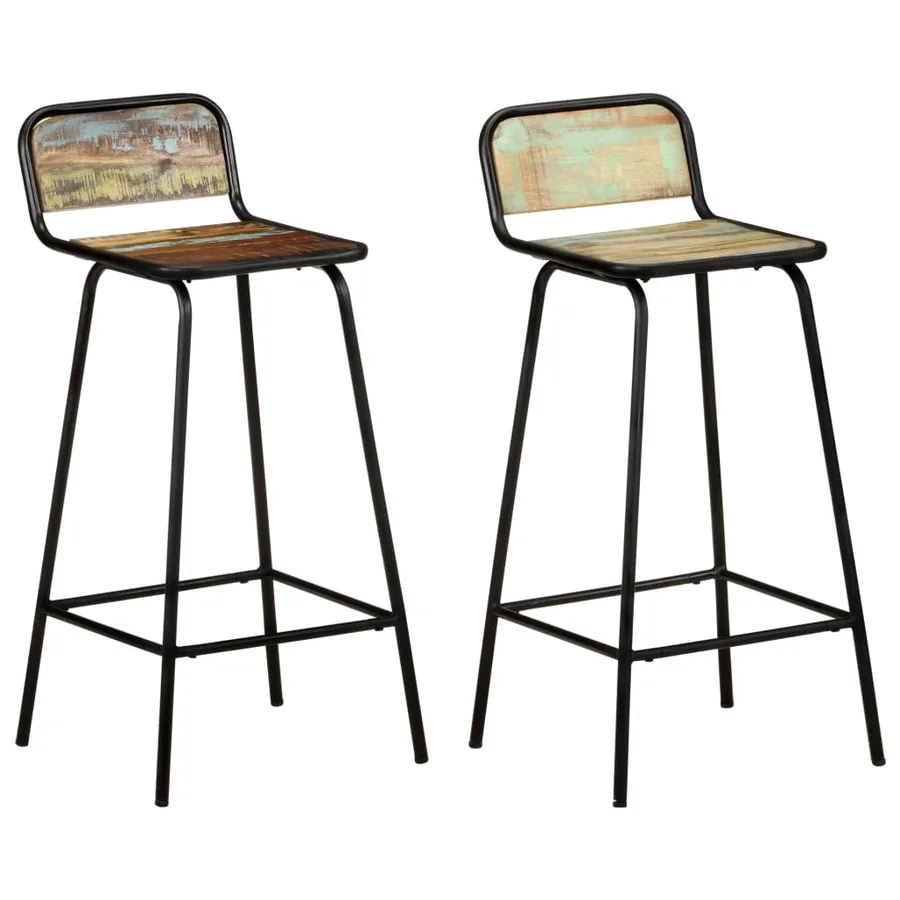 Chaises de bar lot de 2 bois de récupération solide