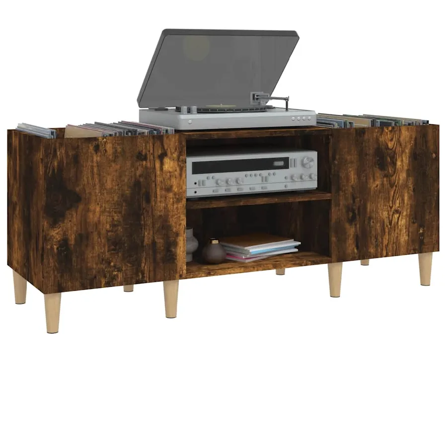 Armoire à disques chêne fumé 121x38x48 cm bois d'ingénierie - 4