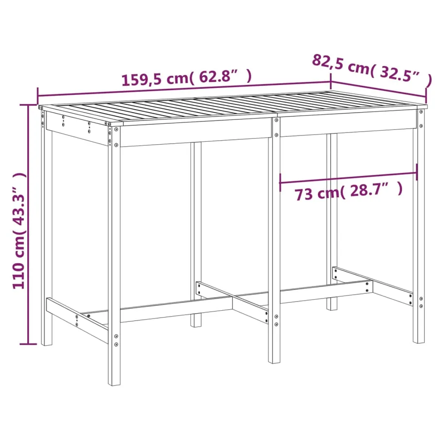Table de jardin gris 159,5x82,5x110 cm bois massif de pin - 7