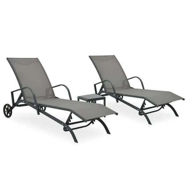 Chaises longues lot de 2 avec table Textilène et acier
