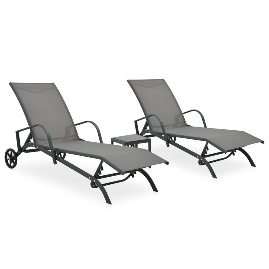 Chaises longues lot de 2 avec table Textilène et acier