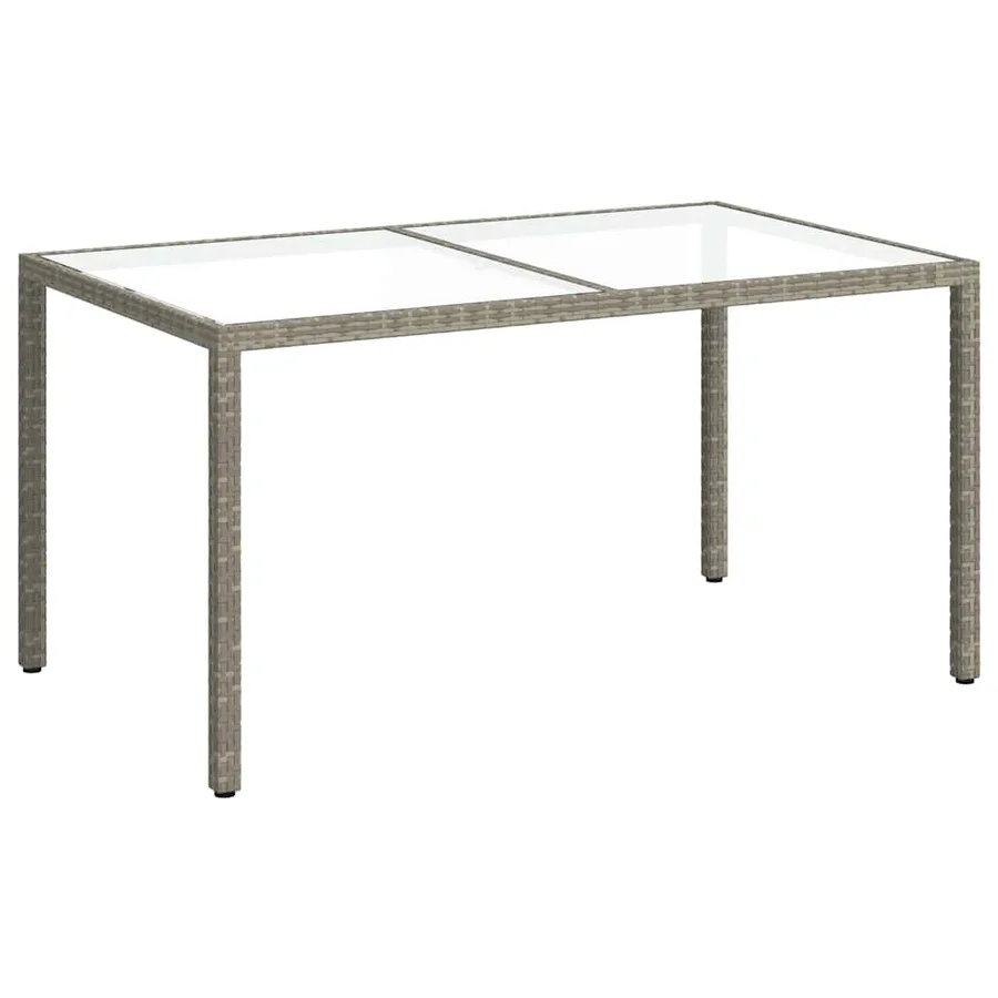 Table de jardin 150x90x75 cm Verre trempé et poly rotin Gris - 2