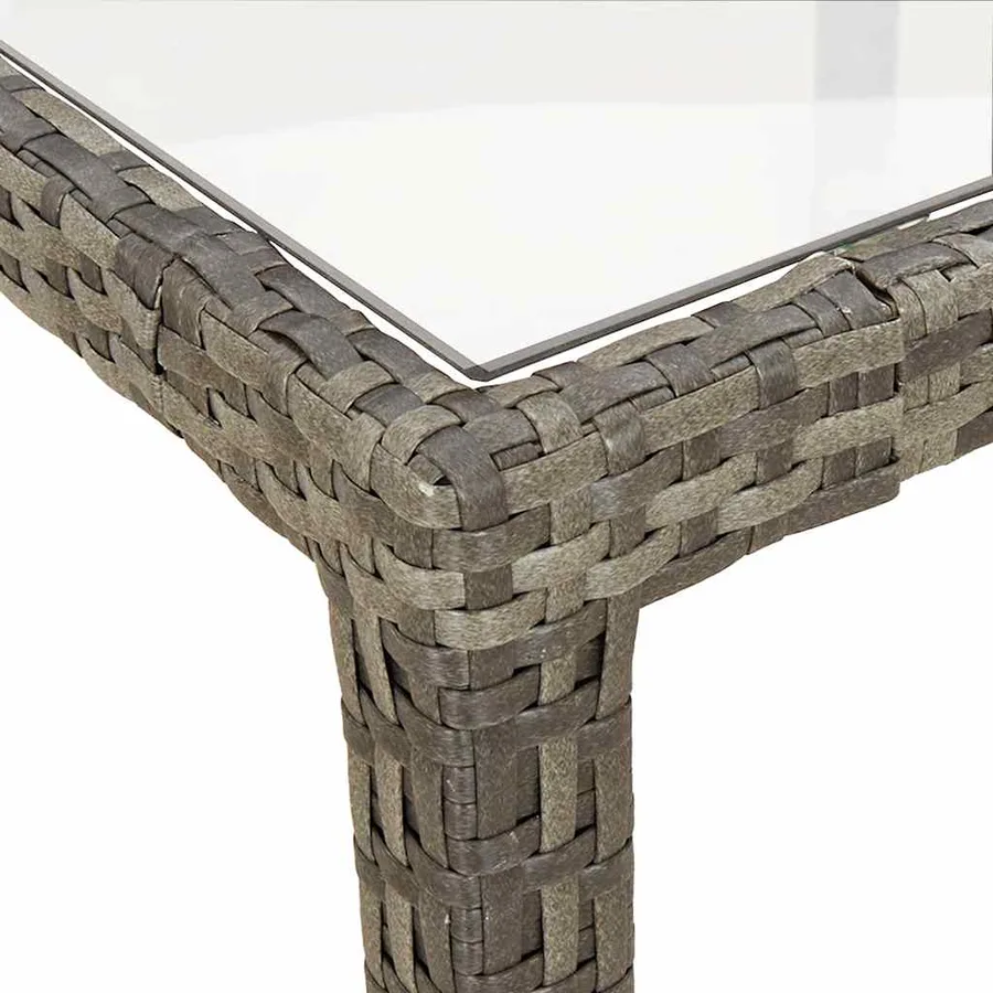 Table de jardin 150x90x75 cm Verre trempé et poly rotin Gris - 6