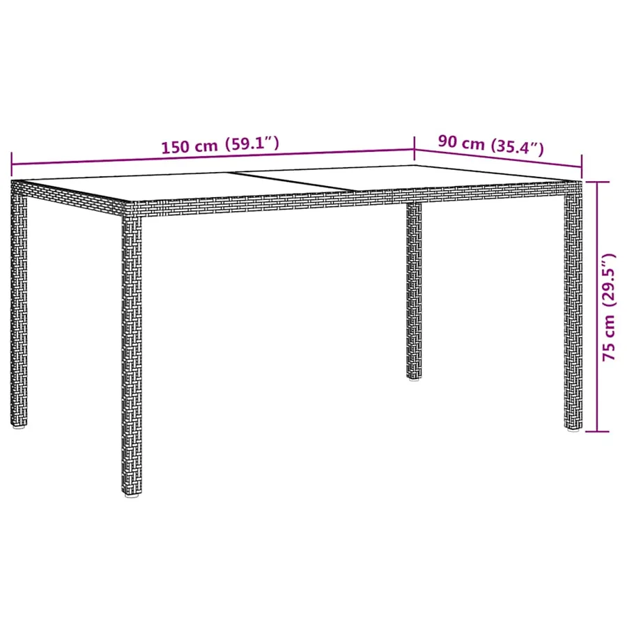 Table de jardin 150x90x75 cm Verre trempé et poly rotin Gris - 7