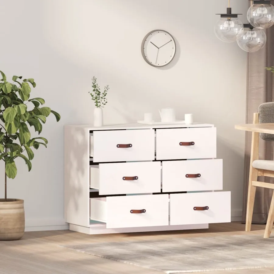 Buffet Blanc 100x40x75 cm Bois massif de pin - 3