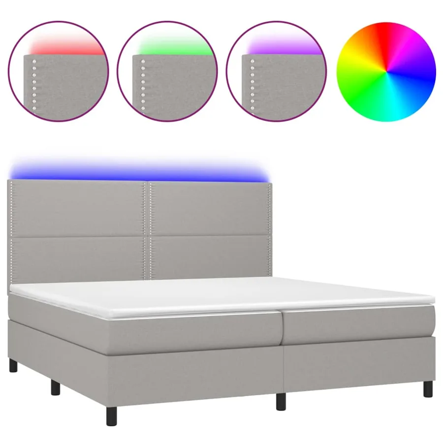 Sommier à lattes de lit et matelas et LED Gris clair 200x200 cm - 2