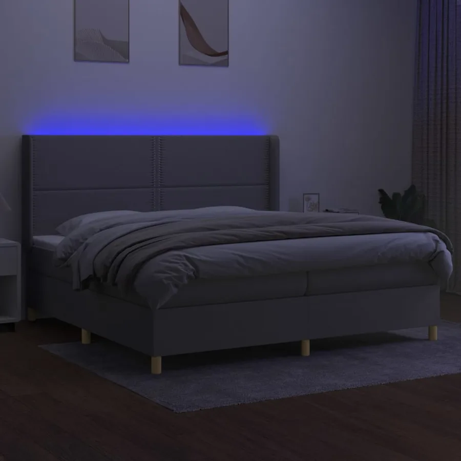 Sommier à lattes de lit matelas LED Gris clair 200x200 cm Tissu - 2
