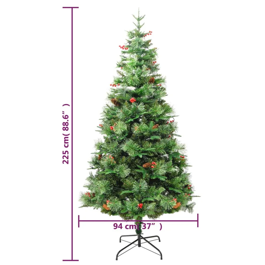 Sapin de Noël pré-éclairé et pommes de pin vert 225cm PVC et PE - 10