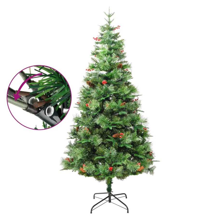 Sapin de Noël pré-éclairé et pommes de pin vert 225cm PVC et PE - 3