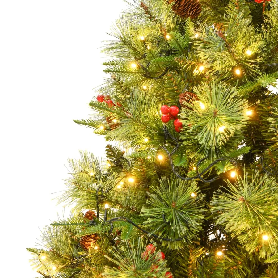 Sapin de Noël pré-éclairé et pommes de pin vert 225cm PVC et PE - 6